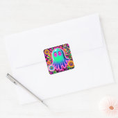 Neon Floral Retro Ghost Halloween Vierkante Sticker (Envelop)