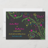 Neon Floral Wedding Photo Save the Date Kaart (Achterkant)