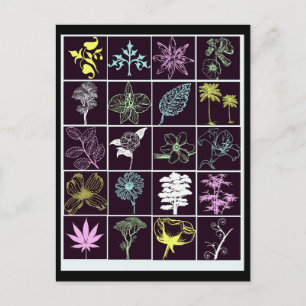 Neon Flowers en Planten silhouette art Briefkaart