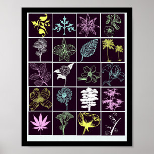 Neon Flowers en Planten silhouette art Poster