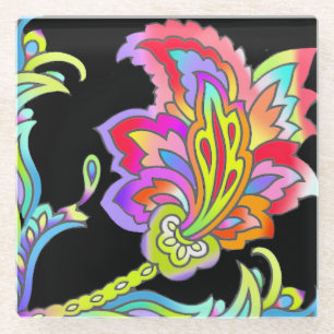 Neon Flowers Glazen Onderzetter