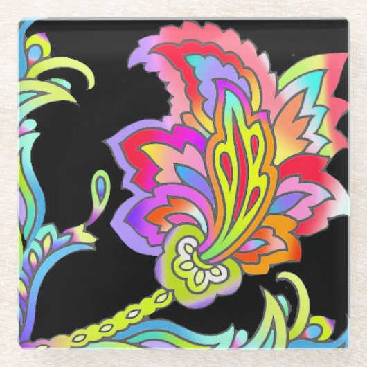 Neon Flowers Glazen Onderzetter (Voorkant)