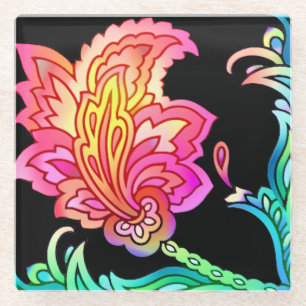 Neon Flowers Glazen Onderzetter