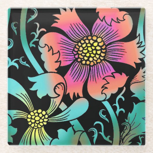 Neon Flowers Glazen Onderzetter (Voorkant)