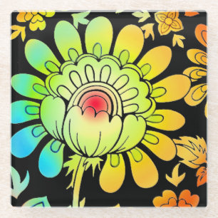 Neon Flowers Glazen Onderzetter