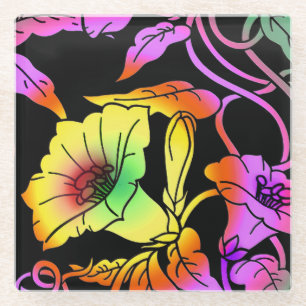Neon Flowers Glazen Onderzetter