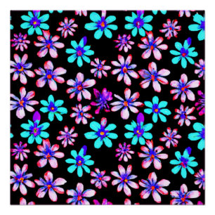 Neon Flowers Patronen Artwork. Bestel nu Perfect Poster