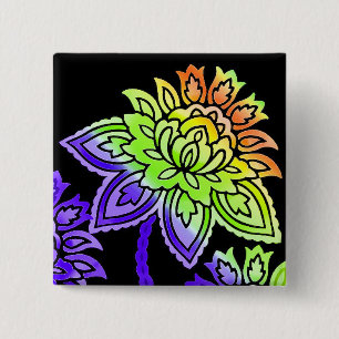 Neon Flowers Vierkante Button 5,1 Cm