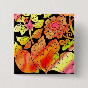 Neon Flowers Vierkante Button 5,1 Cm