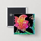 Neon Flowers Vierkante Button 5,1 Cm (Voorkant /achterkant)