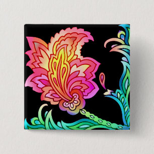Neon Flowers Vierkante Button 5,1 Cm