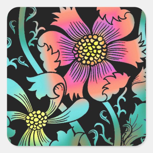 Neon Flowers Vierkante Sticker (Voorkant)