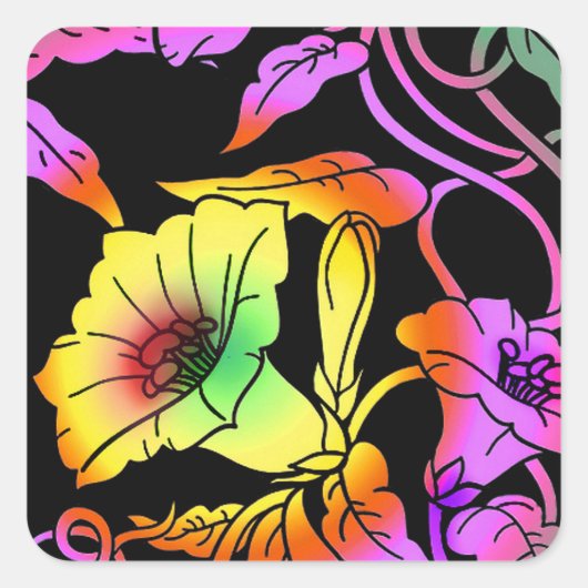 Neon Flowers Vierkante Sticker (Voorkant)