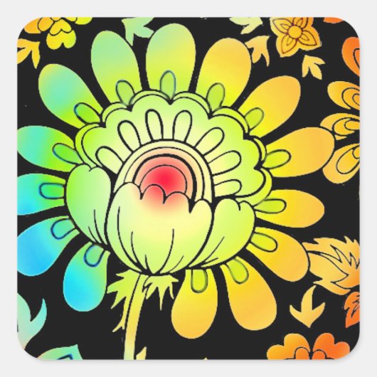 Neon Flowers Vierkante Sticker (Voorkant)