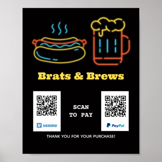 Neon Food Scan to Pay QR Code Poster (Voorkant)