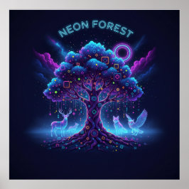 Neon Forest – Glowing Tree & Luminous Animals Post Poster