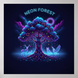 Neon Forest – Glowing Tree & Luminous Animals  Poster