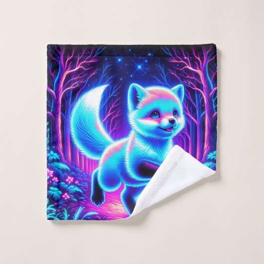 Neon Fox dans la forêt enchantée (Gant de toilette)