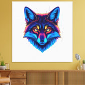 Neon Fox Face – Vibrant Glowing Design Canvas Afdruk (Insitu (Woonkamer))