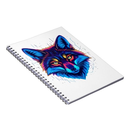 Neon Fox Face – Vibrant Glowing Design Notitieboek (Rechterzijde)