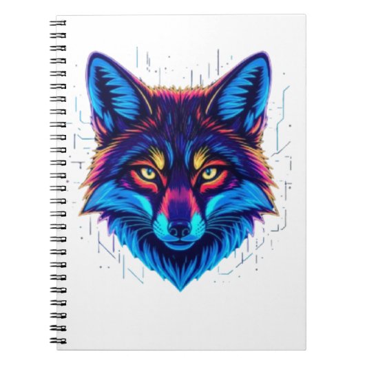 Neon Fox Face – Vibrant Glowing Design Notitieboek (Voorkant)