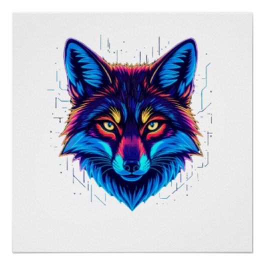 Neon Fox Face – Vibrant Glowing Design Perfect Poster (Voorkant)