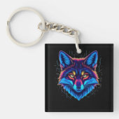 Neon Fox Face – Vibrant Glowing Design Sleutelhanger (voorkant)