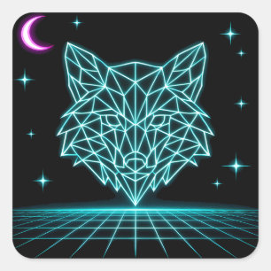 Neon Fox Synthwave - Retro Elektrische Jager Vierkante Sticker
