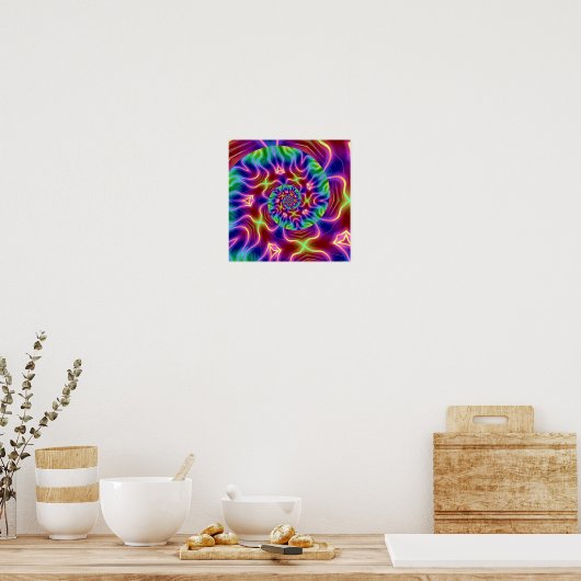 Neon Fractal Spiral Poster (Keuken)