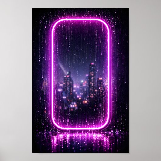 Neon Frame Stad Regen Synthwave Poster (Voorkant)