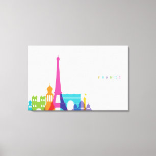 Neon France Skyline Canvas Afdruk