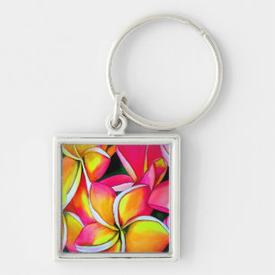 Neon Frangipani bloem kunst Plumeria Sleutelhanger
