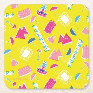 Neon FRIENDS™ Iconenpatroon Vierkante Kartonnen Onderzetter