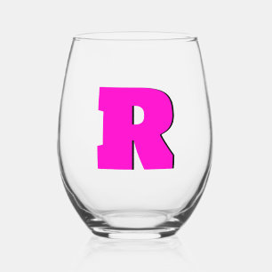 Neon Fuchsia Funny Modern Monogram Initiaal Letter Wijnglas Zonder Voet