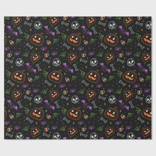 Neon Fun Halloween Pattern Cadeaupapier (Vlak)