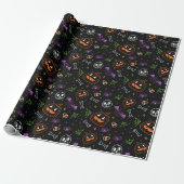 Neon Fun Halloween Pattern Cadeaupapier (Uitgerold)