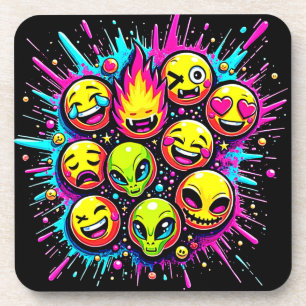 Neon Funky Emoji Mix Bier Onderzetter