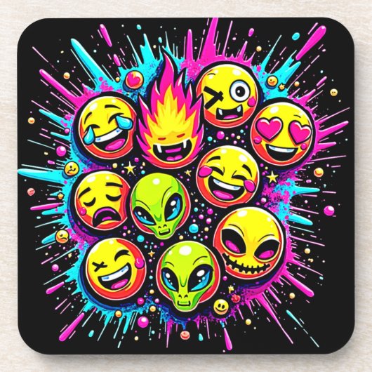 Neon Funky Emoji Mix Bier Onderzetter (Voorkant)