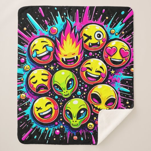 Neon Funky Emoji Mix Sherpa Deken (Voorkant)