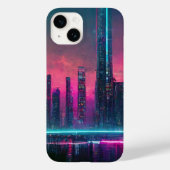Neon futuriste Cyberpunk Cityscape iPhone 14 Coque (Verso)