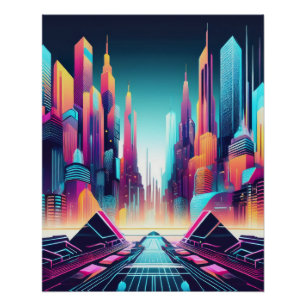 Neon Futuristische Cyber City Art Perfect Poster