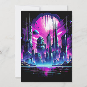 Neon Futuristische CyberScape Skyline Aankondiging