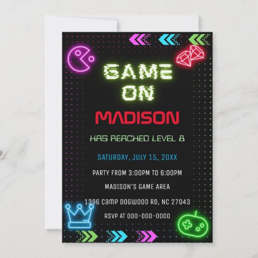 Neon Game Anniversaire Invitation (Devant)