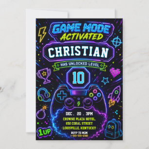 Neon Game Mode Geactiveerd Gamer Verjaardagsfeestj Kaart