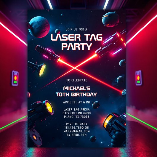 Neon Game Space Laser Label Verjaardagsfeest Kaart