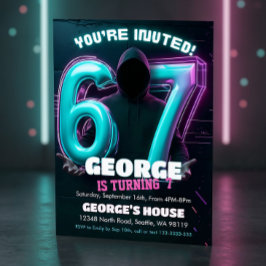 Neon Gamer 7th Birthday Invitation Kaart