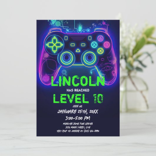 Neon Gamer Arcade Video Game Level op zaterdag Kaart (Staand voorkant)