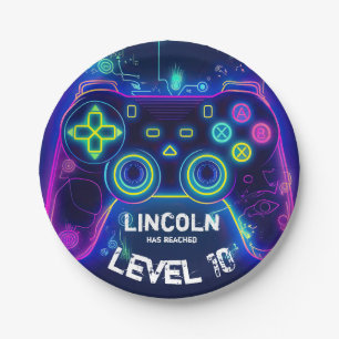 Neon Gamer Arcade Video Game Level op zaterdag Papieren Bordje