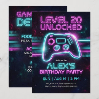 Neon Gamer Birthday Invitation Game for Teen Boy  Kaart
