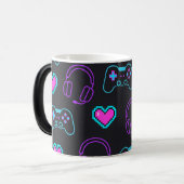 Neon Gamer Controller and Hearts Pattern Magische Mok (Voorkant links)